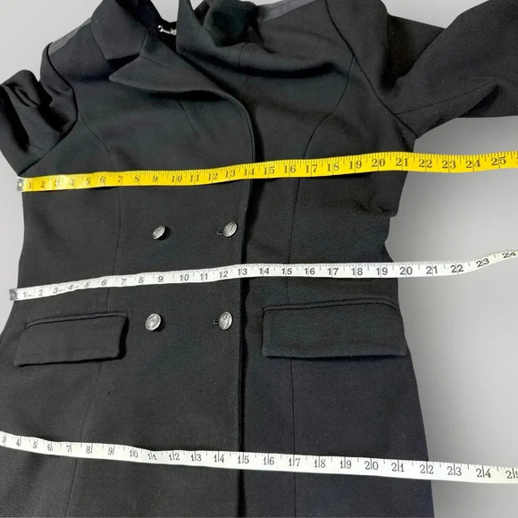 White House Black Market Military Double Breast Trench Coat Lined Size L Black - Picture 14 of 16